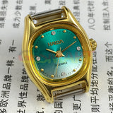 24mm HAIDA Manual Mechanical Lady Watch Golden Nail 17 Jews Gradient Green Dial