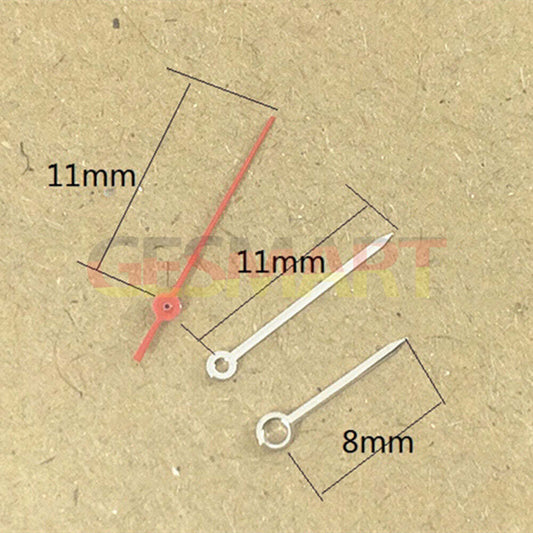 Aiguilles de montre de 11 mm, argentées et rouges, pour mouvement à quartz japonais Miyota 1M12