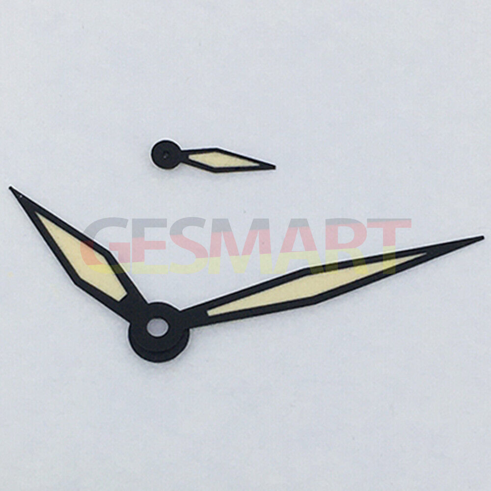 Black trim diamond-shaped yellow lume watch hands for ST3600/ST3620 and ETA6497/6498 mechanical watches, perfect for precise timekeeping.