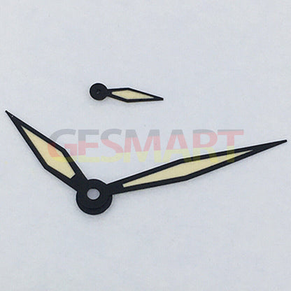 Black trim diamond-shaped yellow lume watch hands for ST3600/ST3620 and ETA6497/6498 mechanical watches, perfect for precise timekeeping.