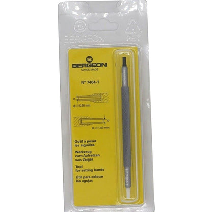 Bergeon 7404-1 precision tool for secure fitting of watch hands in accessory assembly.