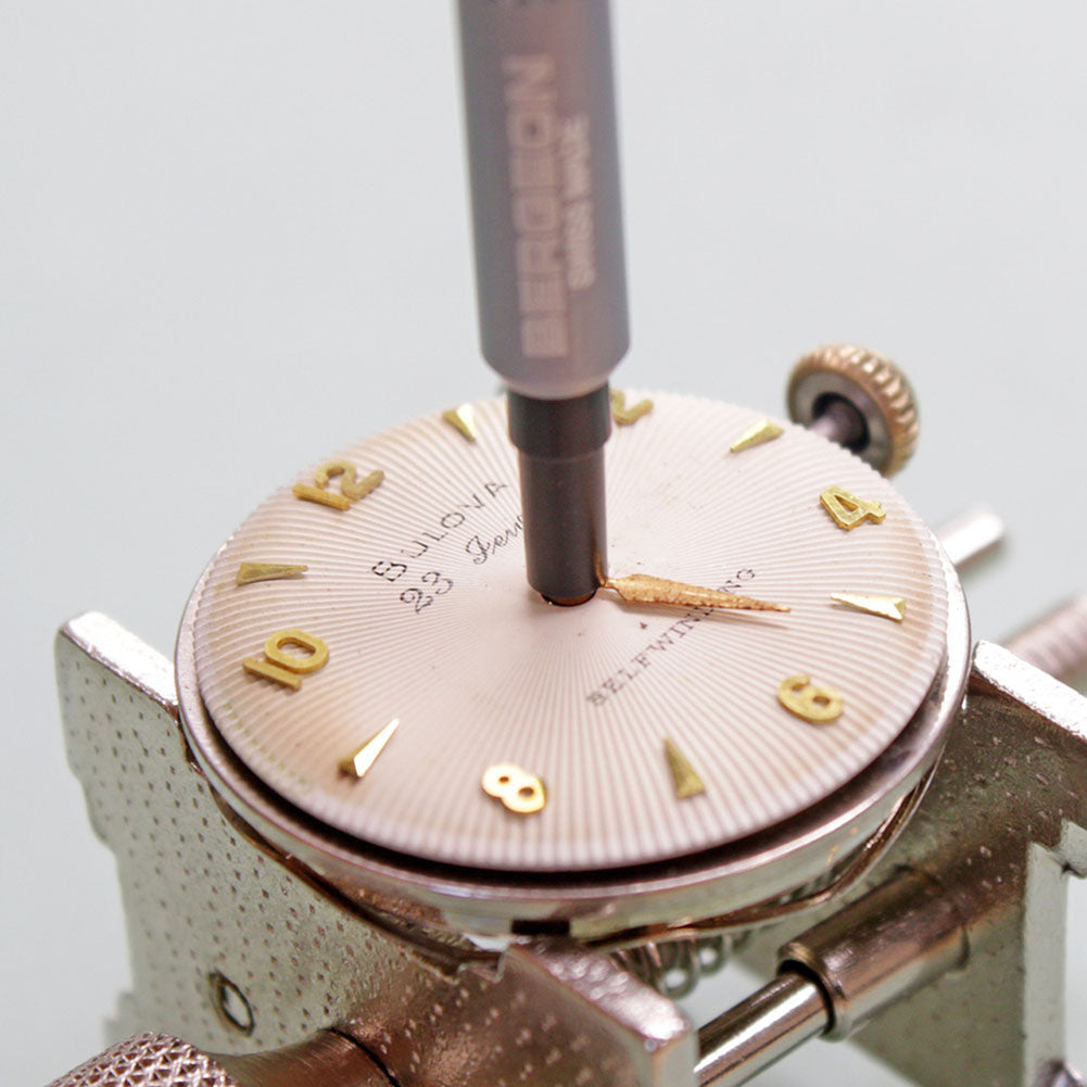 Bergeon 7404 watch hand setters set for precise fitting of watch hands in repairs and assembly