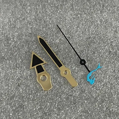 Gold Edge Mermaid/Turtle Black Watch Hands with Second Hands for NH35/NH36/4R/7S