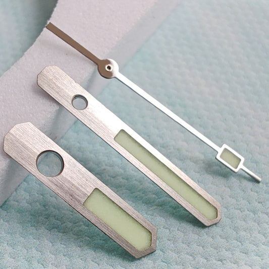 Matte C3 Super Green Lume 17mm watch hands for SPB143J1 by Seiko, compatible with NH35/NH36 movements