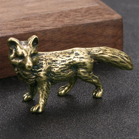 Solid Copper Cute Fox Trinket Vintage Hand Carved Bronze Model Figurines