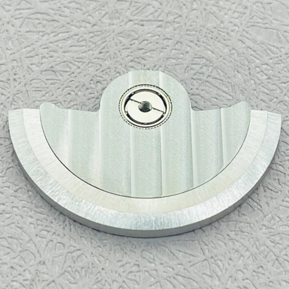 Modified silver vertical stripe rotor oscillating weight by Seiko for NH35 NH36 watch movement.