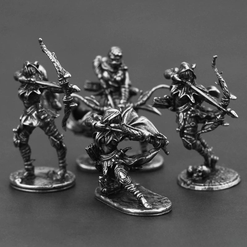 White Brass Figurine Female Archer Miniature Set of 4 - Bow Poses RPG Wargame Figures