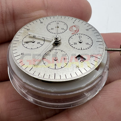 China Made 7750 white mechanical watch movement with single calendar, small seconds at 3, 6, and 9 positions