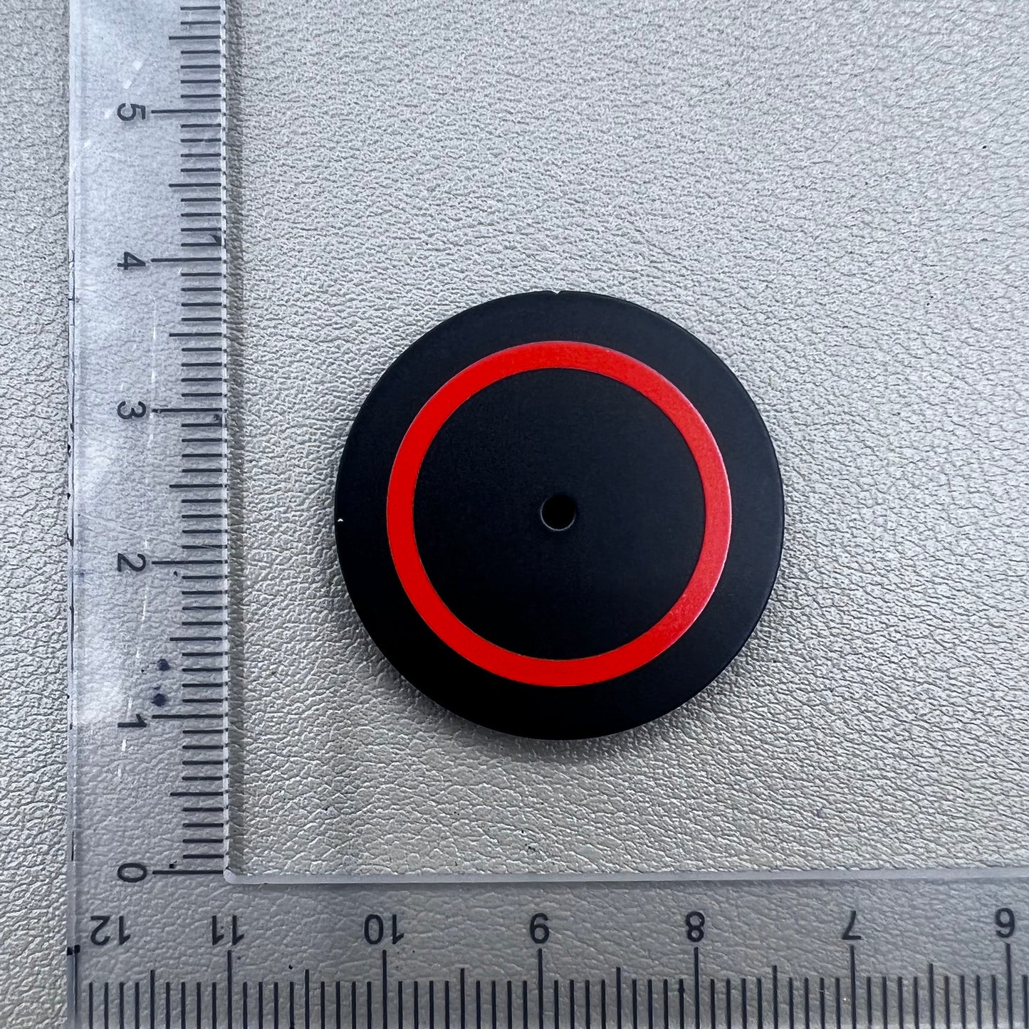Black and red 28.5mm watch dial compatible with Miyota 8215 and 8200 movements.
