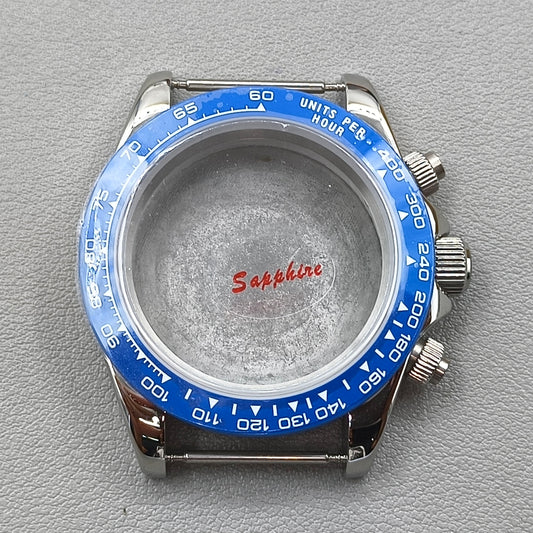 40mm Mens Watch Steel Case Blue Bezel for Daytona VK63 VK64 Fits 20mm Strap