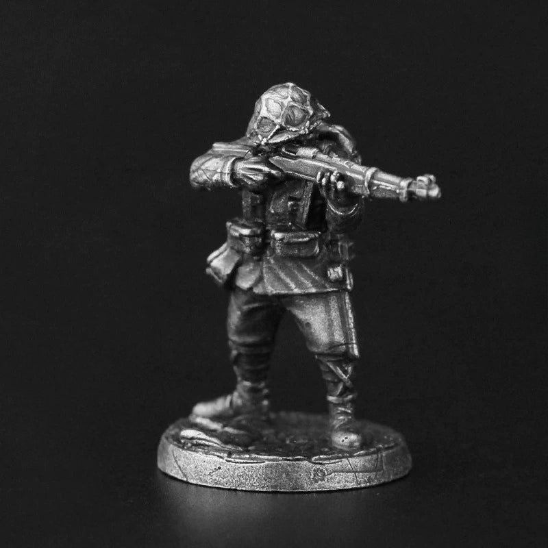 White Brass Figurine WWII Rifleman Miniature - Standing Aiming Bolt Rifle Figure