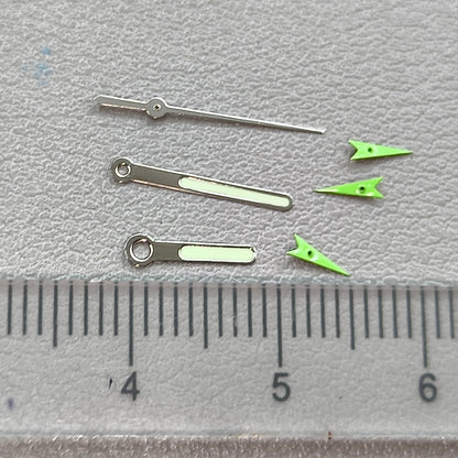 13mm Silver Trim Green Small Second Hands Green Lume Watch Hands for OS10 OS60 OS80 Movement