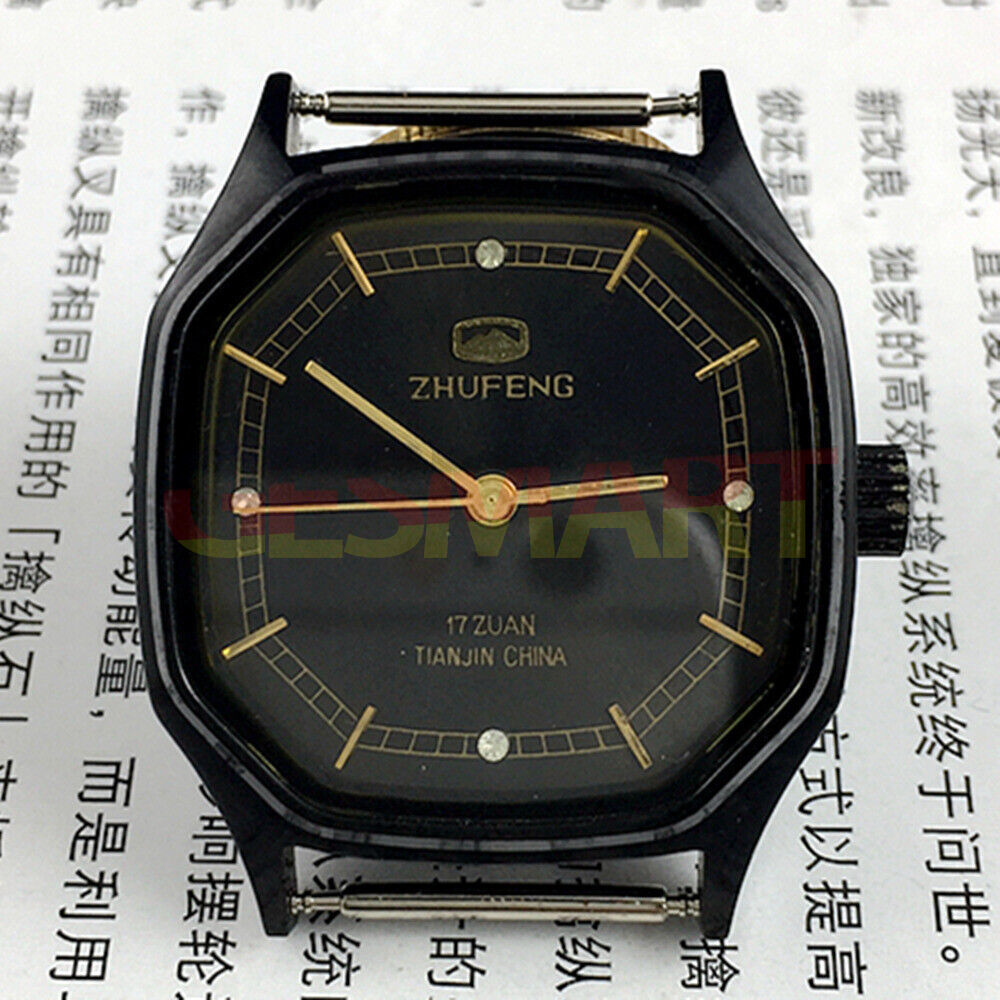 Zhufeng black octagonal watch with gold accents, manual mechanical movement for men and women.