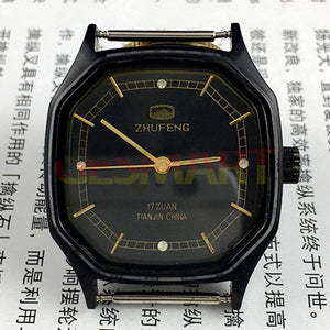 Zhufeng Octagonal Black Case Golden Nail Black Manual Mechanical Men Lady Watch