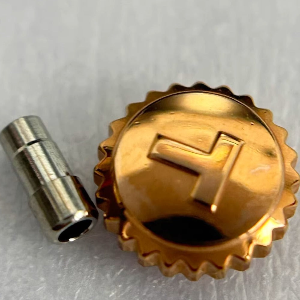 Steel rose gold watch crown for Tissot T099427, durable replacement part for watch repair.