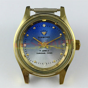 25mm SHANGHAI DIAMOND Oval Manual Mechanical Lady Watch 17 Jews Blue Dial