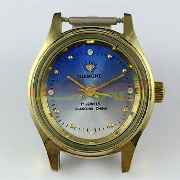 25mm SHANGHAI DIAMOND Oval Manual Mechanical Lady Watch 17 Jews Blue Dial