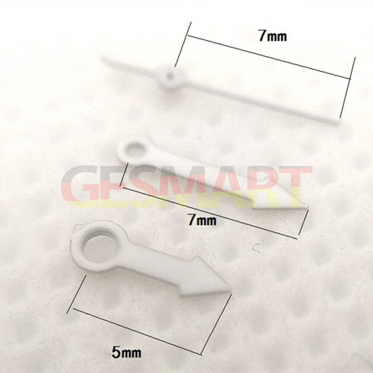 7mm silver trim arrow point watch hands for Miyota 7T35 quartz movement, precise accessory.