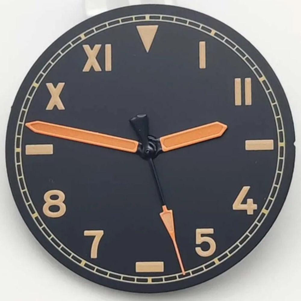 Lume 28.5mm Black Watch Dial+Orange watch Hands for NH35/NH36/2824/8215