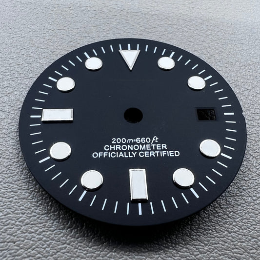 32mm green luminous watch dial with black GMT markers, designed for NH34 movement, ideal for diving watches.