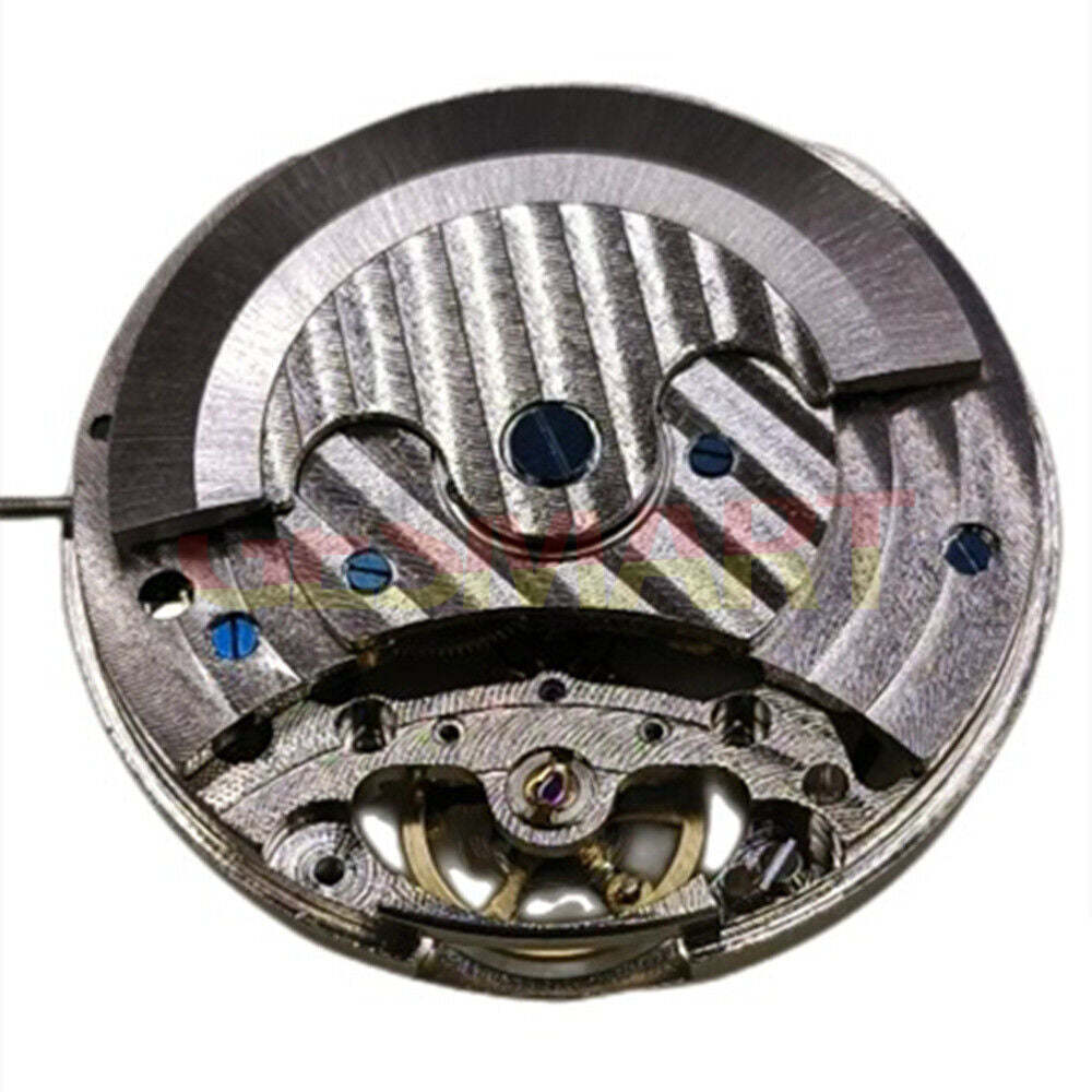 China-made hollow automatic watch with mechanical movement, moon phase at 12, flywheel, and three hands for precise timekeeping.