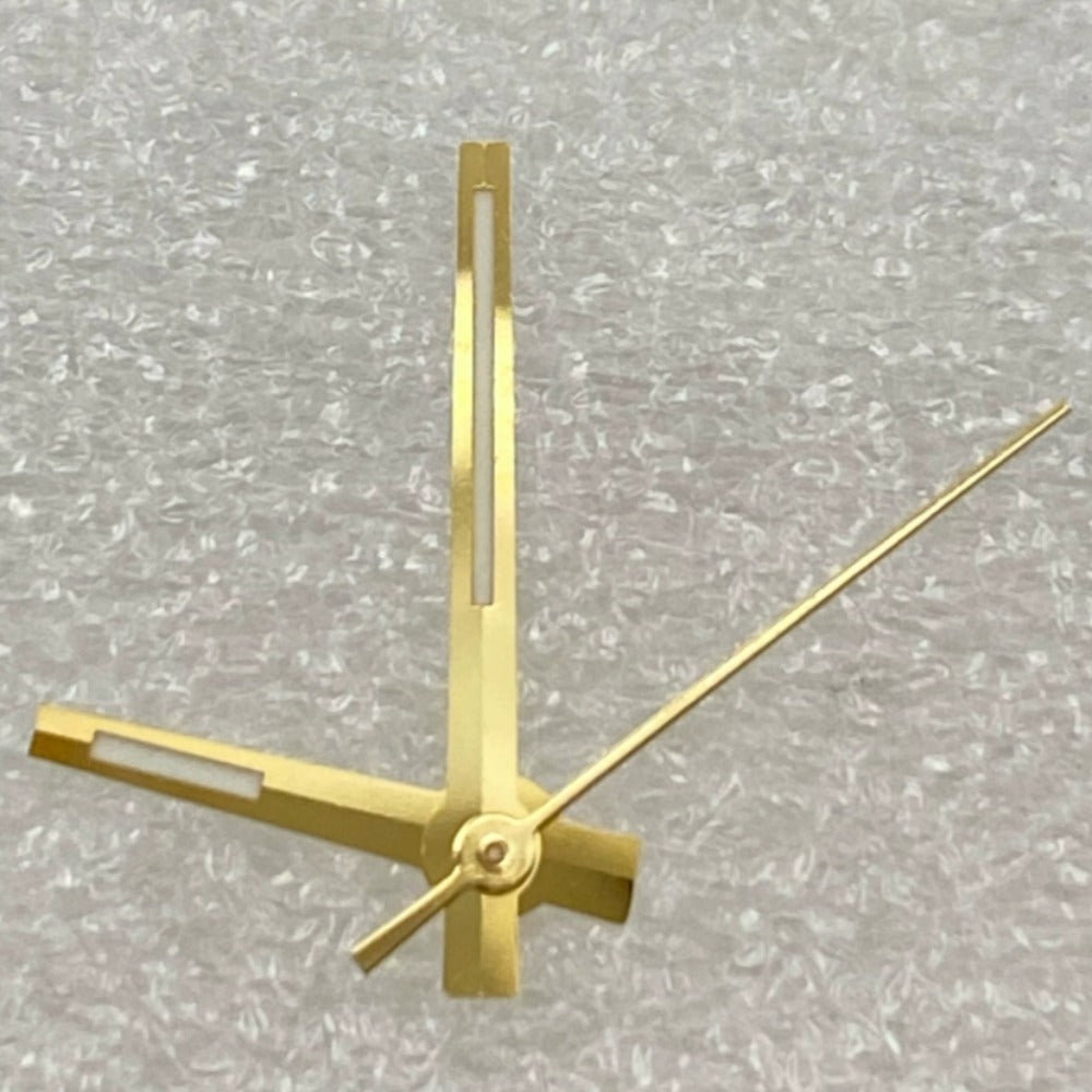 Dayjust watch hands with golden trim and green lume, compatible with NH35 NH36 movement, for precise timekeeping.