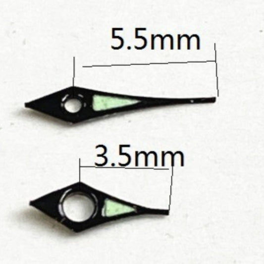 Black trim green lume watch hands for Ronda 763, 762, 751, 1062, 1063 movements