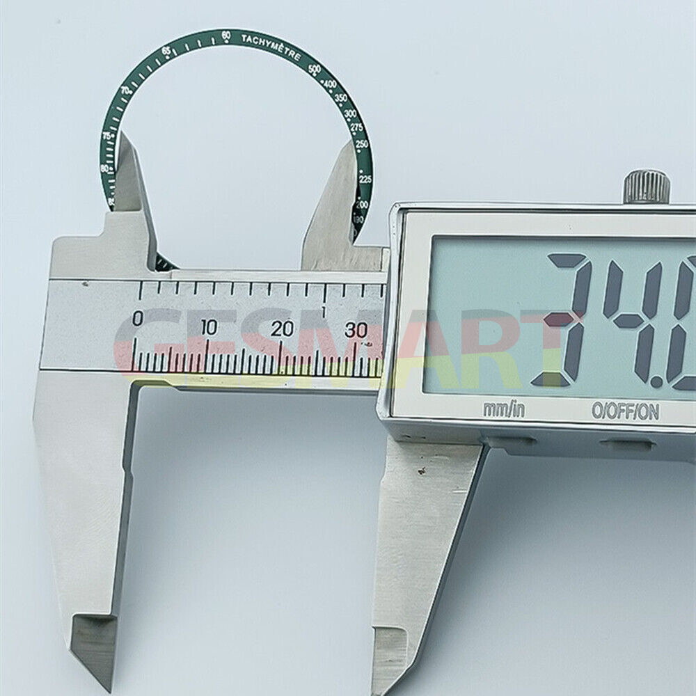 Green 38.5mm aluminum bezel with white font for Omega Speedmaster, durable watch accessory.