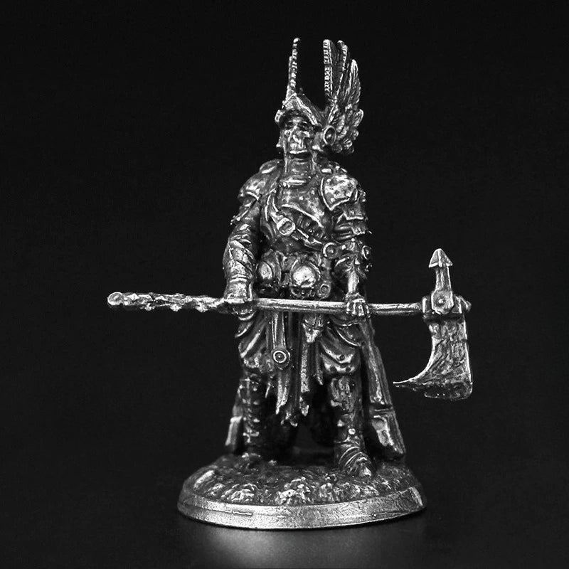 White Brass Figurine Undead Skeleton Knight Miniature - Winged Helm Poleaxe Wargame Figure