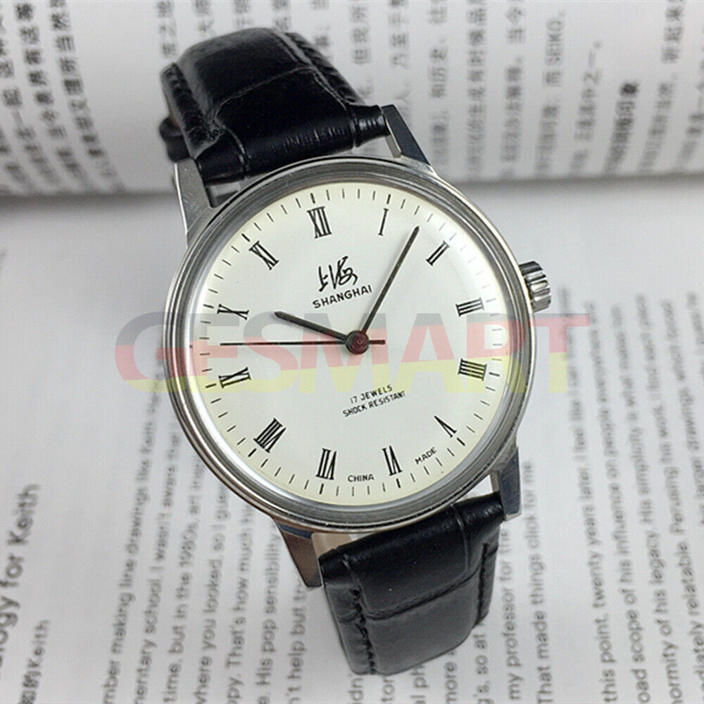 36mm Shanghai Factory 8120 manual mechanical watch with shock-resistant design and 17 jewels.