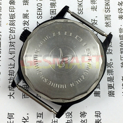 Yellow dial Chinese Xian 32mm manual mechanical watch with 17 jewels, black square case, elegant design.