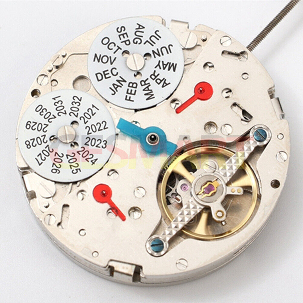 Silver hollow balance wheel automatic watch movement by Asian Dandong, showcasing intricate mechanical craftsmanship.