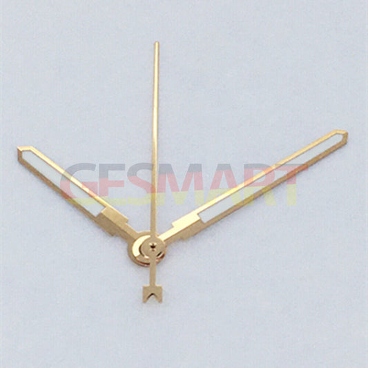 Men's Rose Gold Trim Watch Hands with Green Luminous, compatible with Asian 8215/2813/8205 movements.