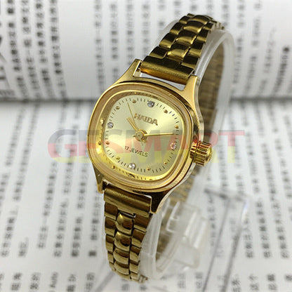 24mm SHANGHAI HAIDA lady watch with golden nails and champagne dial, manual mechanical movement.