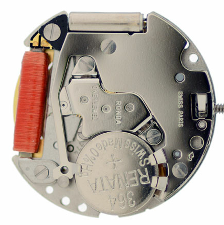 Ronda 774 quartz watch movement with date display at 3 o'clock, precision timekeeping accessory.
