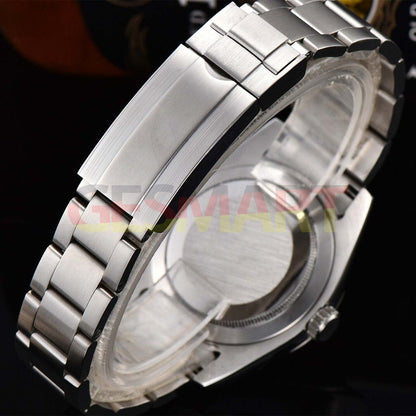 316L stainless steel 40mm men's wristwatch, sapphire glass, waterproof, white dial with silver nail markers.