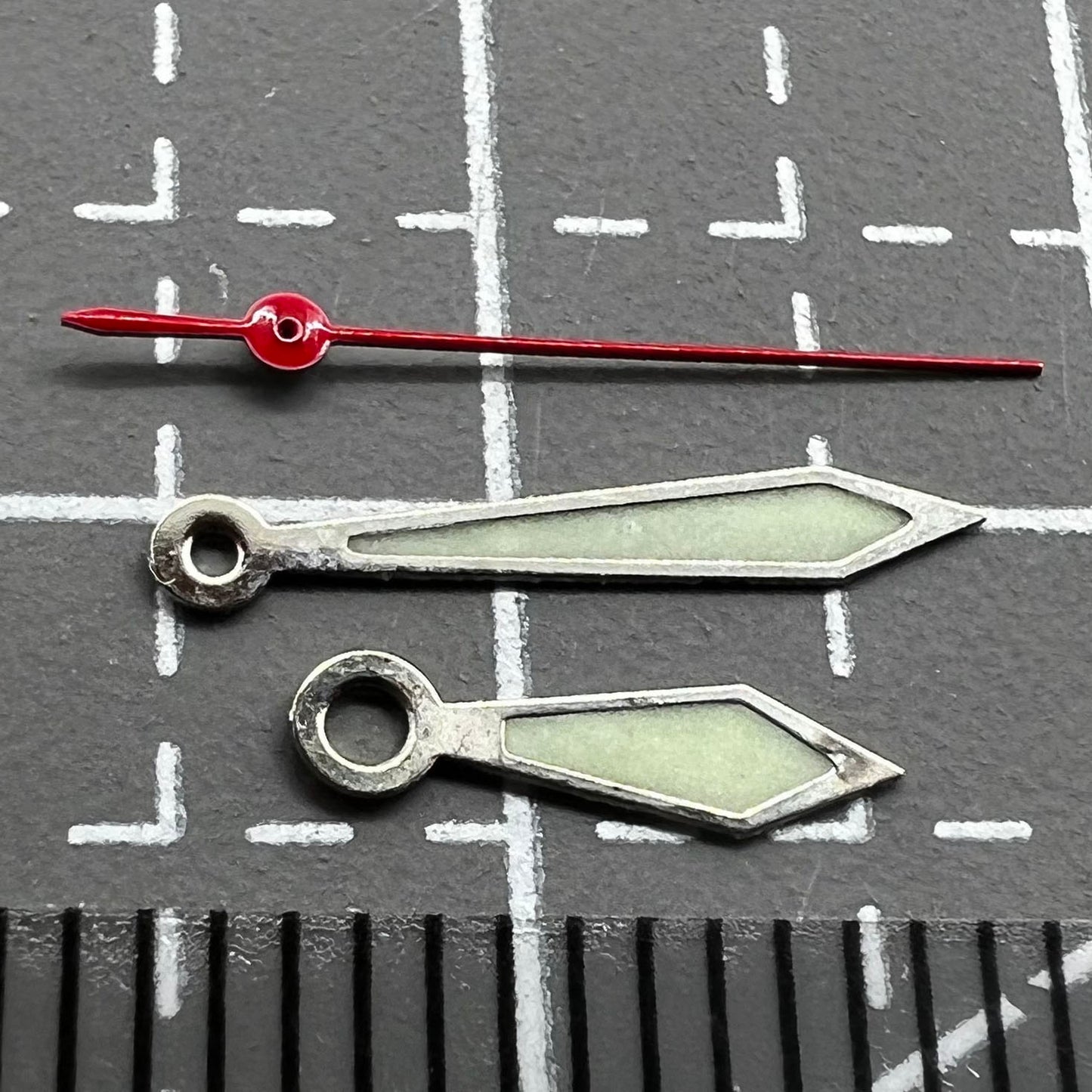 Silver trim 12mm green lume arrow watch hands by Wholesales for Miyota 1M12 movement, precise fit