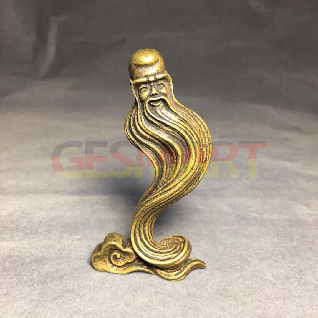 Hand-carved solid copper God of Longevity figurine, detailed bronze d�cor for timeless elegance.