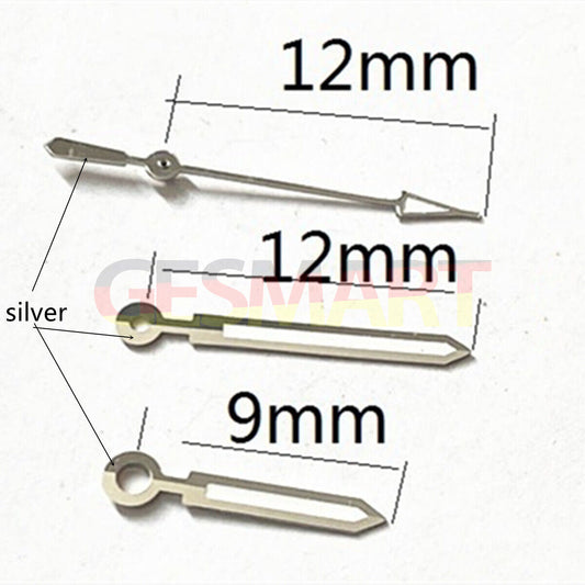 Aiguille de montre luminescente en forme de flèche, finition argentée de 12 mm, pour Miyota 2315, 2035, 2036, 2115, 2305