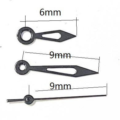 Black trim big arrow watch hands, 9x9x6mm, compatible with Miyota 2035 quartz movement.