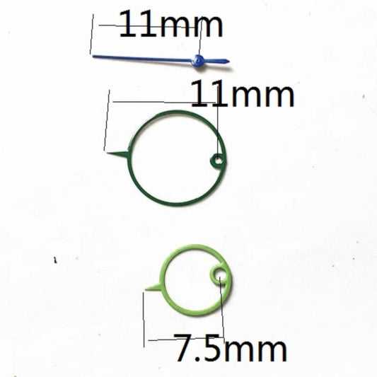 Aiguilles creuses vertes et bleues 11 x 11 x 7,5 mm pour mouvement à quartz Miyota 2035