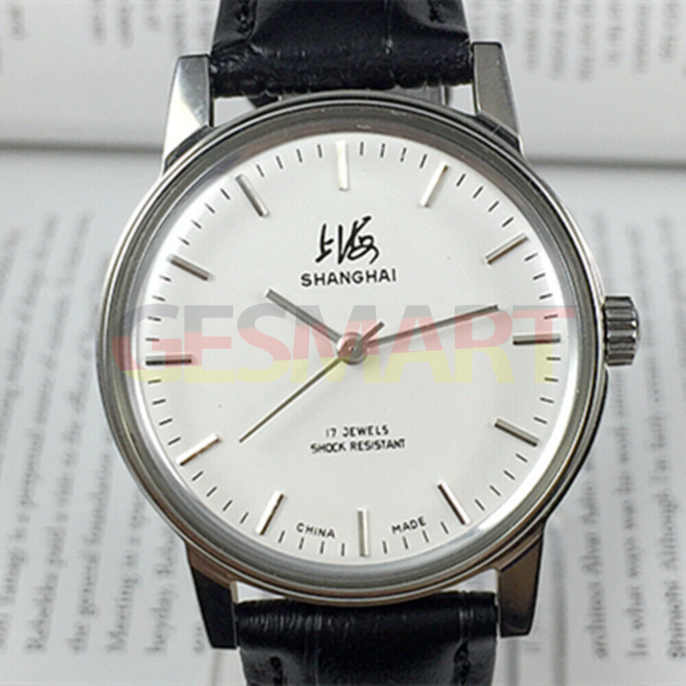 Shanghai 36mm manual mechanical watch 8120 with white dial and 17 jewels, classic Chinese craftsmanship