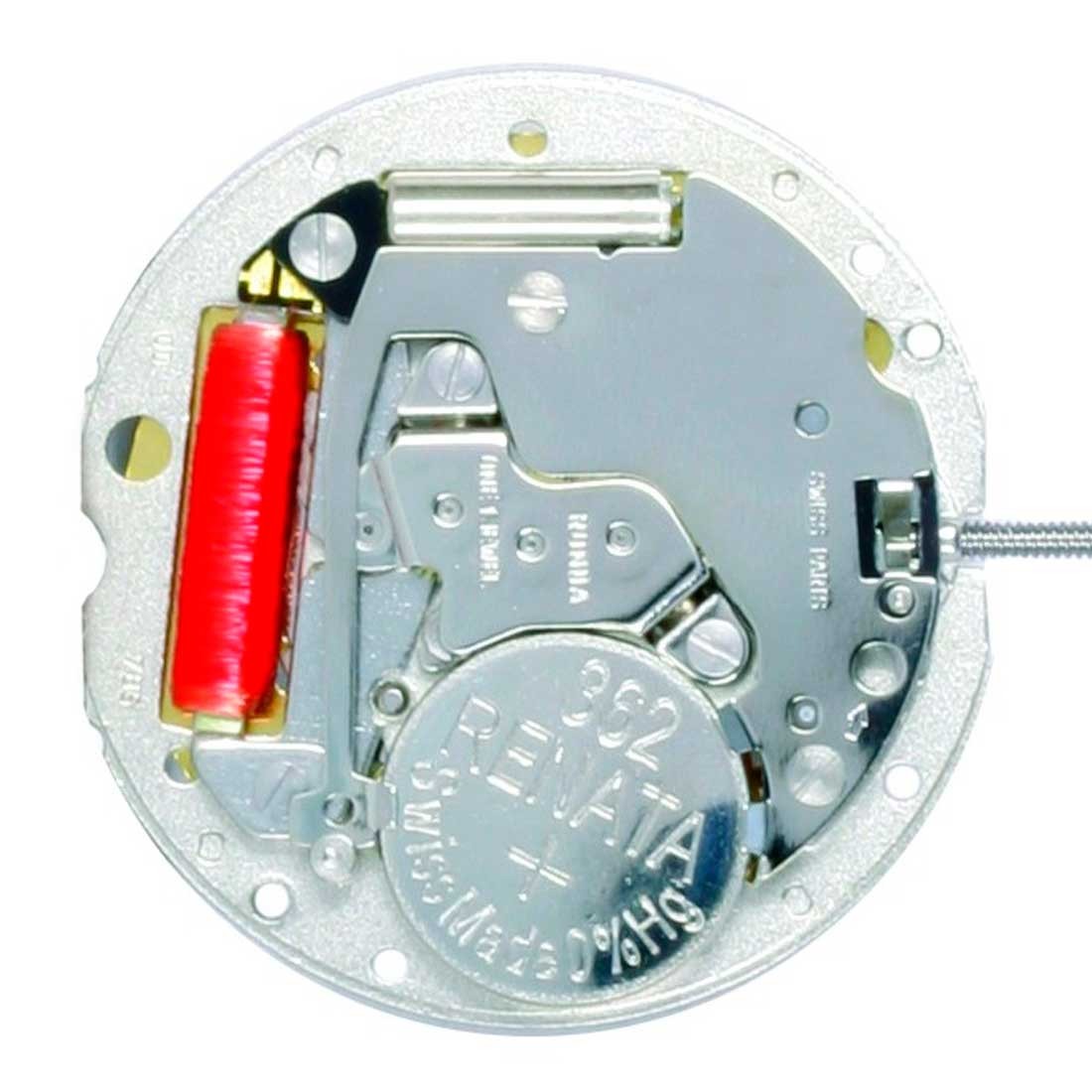 Ronda 784 quartz watch movement showing date window at 3 o?clock, precise timekeeping by Ronda.