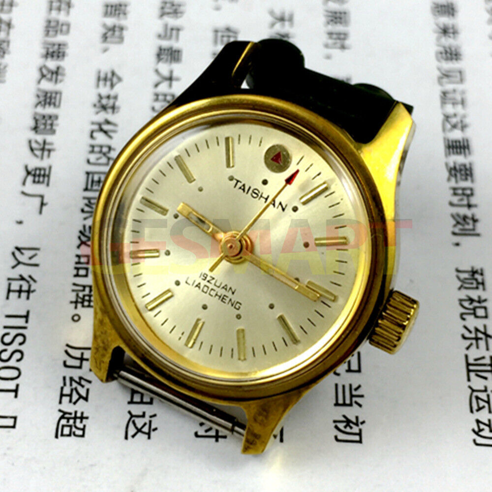 Golden 26mm TAISHAN Lady Watch with manual mechanical movement and 19 jewels, elegant design from China Liaocheng.