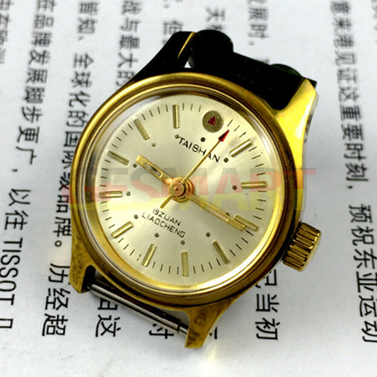 Golden 26mm TAISHAN Lady Watch with manual mechanical movement and 19 jewels, elegant design from China Liaocheng.