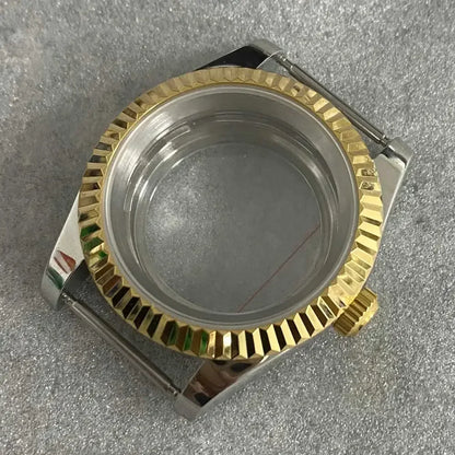 36mm Gold Sliver Fluted Teeth / Bevel Watch Case Sapphire Glass for NH35/NH36/4R