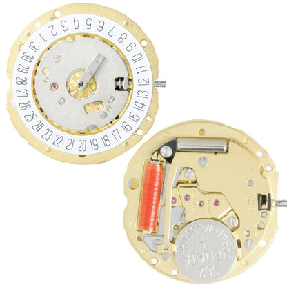 Ronda 785 quartz watch movement with date windows at 3 and 6 o'clock for accurate timekeeping.