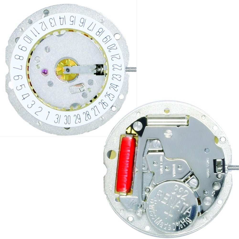 Ronda 785 quartz watch movement with date window at 3 o'clock, precise 3-hand mechanism for replacement accessories.