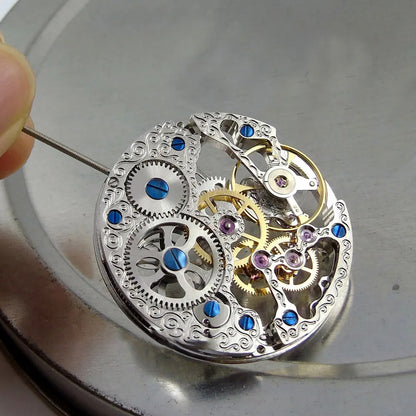 Parnis 17 Jewels silver full skeleton 6497 hand winding watch movement for repairs