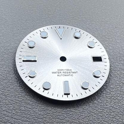 28.5mm Light Silver Watch Dial Green Lume For NH35 NH36 4R35 4R36 Movement
